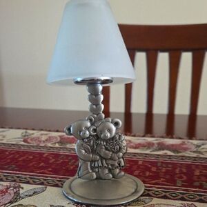 Charming Bear Accent Tealight Candle Holder Lamp - Silver and White